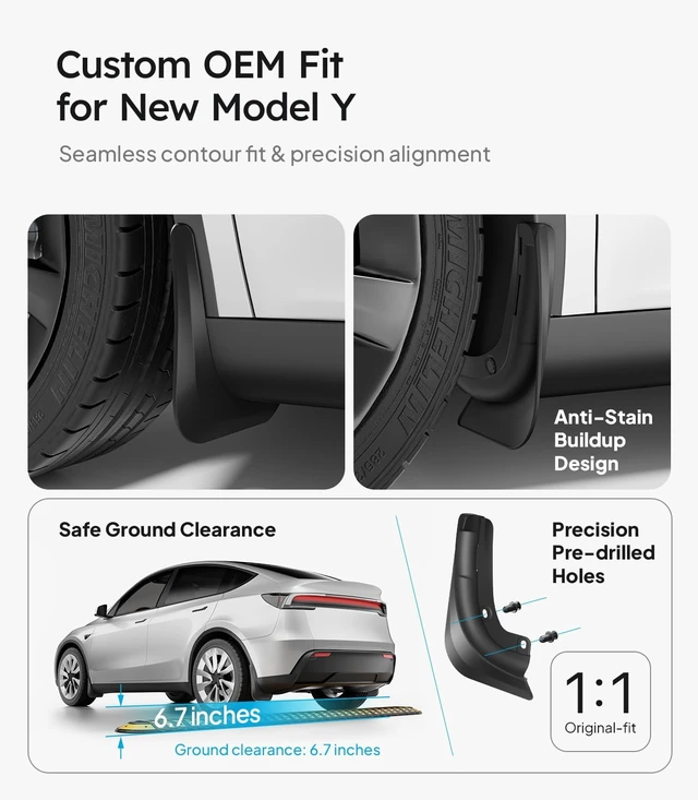 Alt view image 5 of 7 - for Tesla Model Y Juniper 2025-2026 Mud Flaps Accessories, OEM Fit
