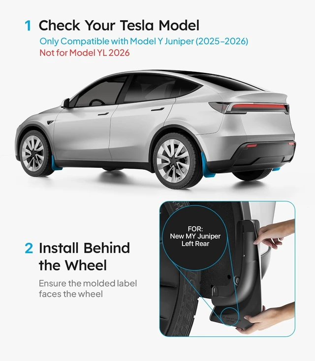 Alt view image 7 of 7 - for Tesla Model Y Juniper 2025-2026 Mud Flaps Accessories, OEM Fit