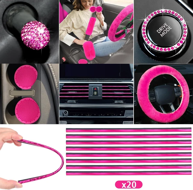Alt view image 4 of 7 - 43 Pcs Car Seat Cover Full Set for Women Christmas Fuzzy Car Accessories Fluffy Steering Wheel Cover Front Rear & Belt Handbrake Shift Accessory for Winter (Rose Red)
