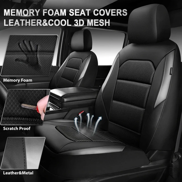 Alt view image 2 of 6 - Memory Foam Car Seat Covers,Air Cool Mesh Thick Seat Covers Front Seats,Gray Metal Film Leather Seat Cover for Car,Universal Automotive Comfort for Most Car,Truck,Airbag Compatible,Black/Grey