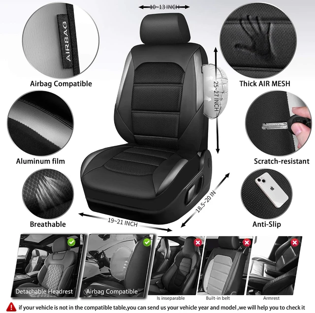 Alt view image 4 of 6 - Memory Foam Car Seat Covers,Air Cool Mesh Thick Seat Covers Front Seats,Gray Metal Film Leather Seat Cover for Car,Universal Automotive Comfort for Most Car,Truck,Airbag Compatible,Black/Grey