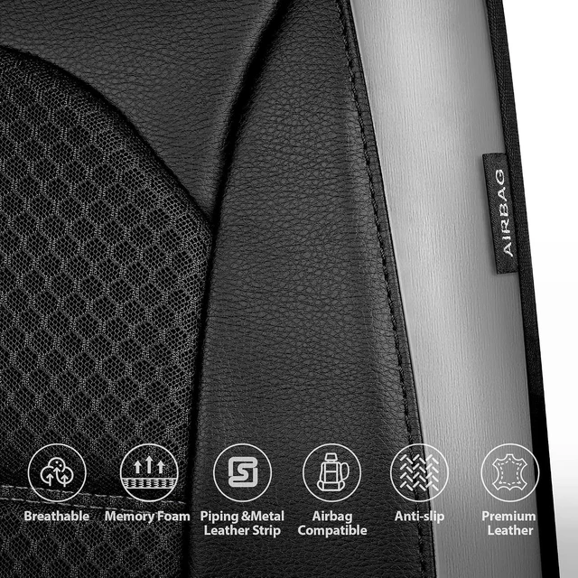 Alt view image 6 of 6 - Memory Foam Car Seat Covers,Air Cool Mesh Thick Seat Covers Front Seats,Gray Metal Film Leather Seat Cover for Car,Universal Automotive Comfort for Most Car,Truck,Airbag Compatible,Black/Grey