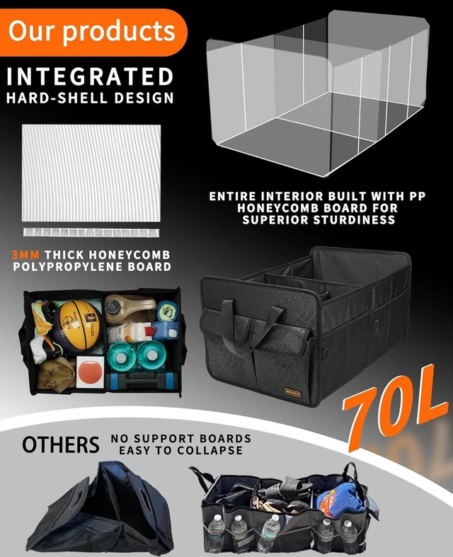 Alt view image 5 of 7 - Sturdy Car Trunk Organizer - Firm Inner Panels, Foldable Storage