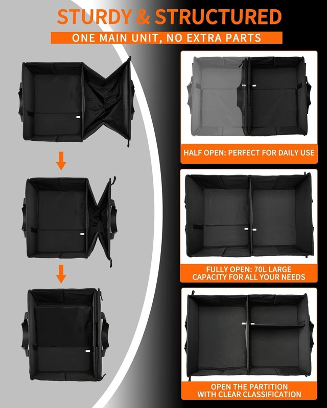 Alt view image 4 of 7 - Sturdy Car Trunk Organizer - Firm Inner Panels, Foldable Storage