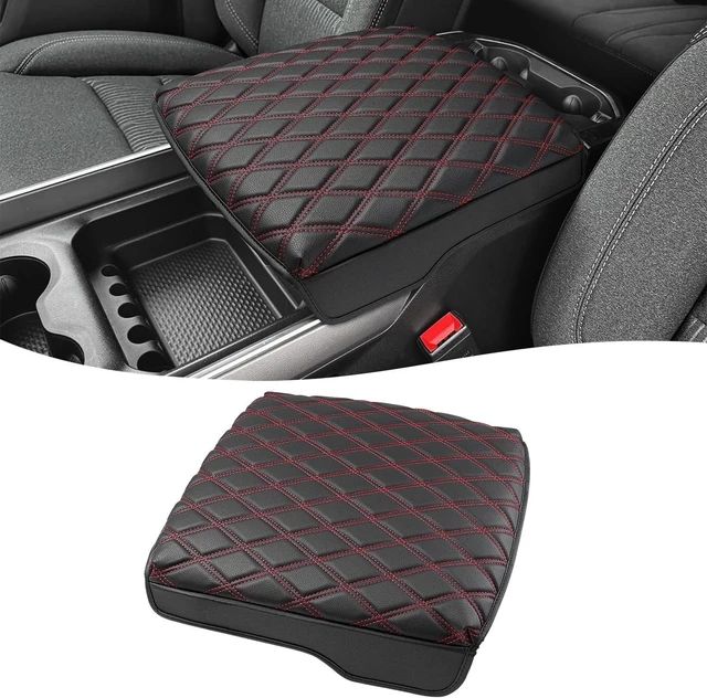 Main image of Center Console Cover for Dodge Ram 1500 2019-2026, Bucket Seat, Vinyl Leather Interior Accessories, Car Armrest Cushion Pad, Anti-Scratch, Black-Red Stitch