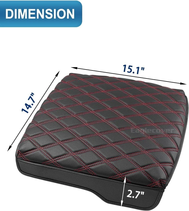 Alt view image 6 of 7 - Center Console Cover for Dodge Ram 1500 2019-2026, Bucket Seat, Vinyl Leather Interior Accessories, Car Armrest Cushion Pad, Anti-Scratch, Black-Red Stitch