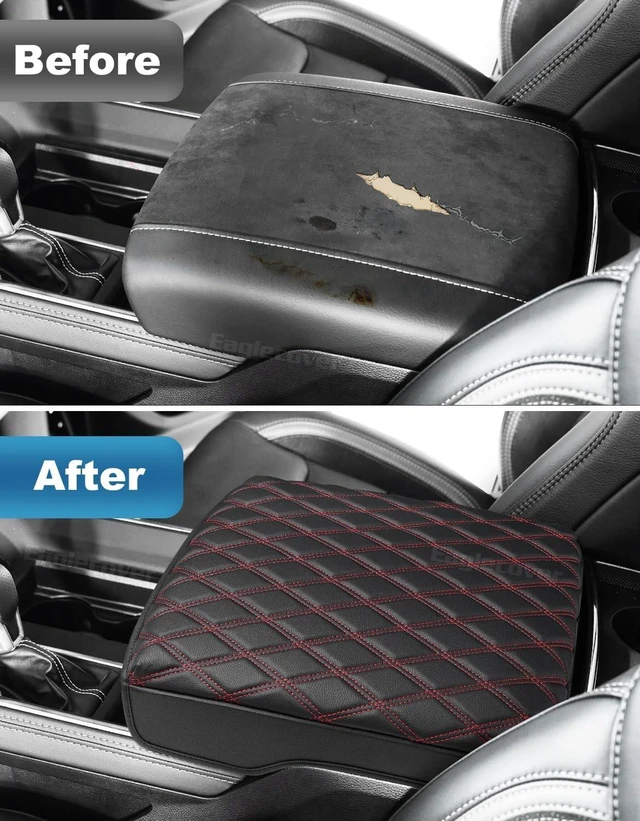 Alt view image 7 of 7 - Center Console Cover for Dodge Ram 1500 2019-2026, Bucket Seat, Vinyl Leather Interior Accessories, Car Armrest Cushion Pad, Anti-Scratch, Black-Red Stitch