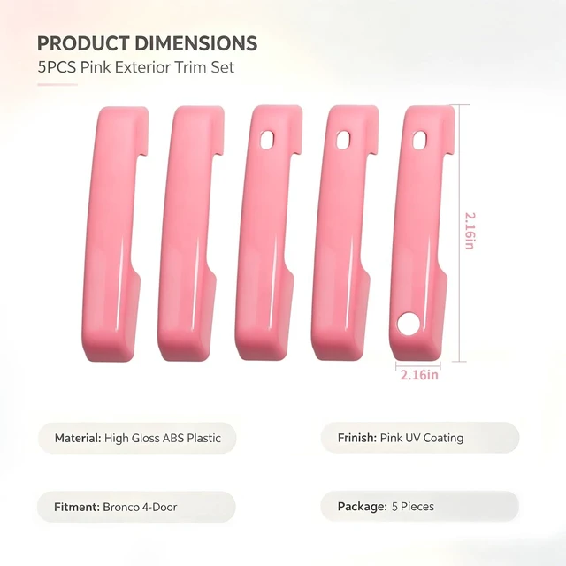 Alt view image 4 of 7 - Pink Door Handle Covers for Ford Bronco 4 Door - with Smart Hole