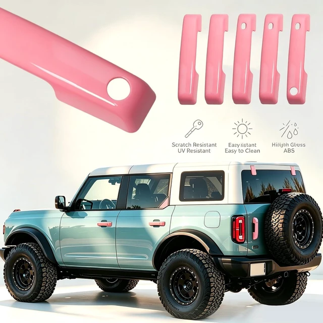 Alt view image 5 of 7 - Pink Door Handle Covers for Ford Bronco 4 Door - with Smart Hole