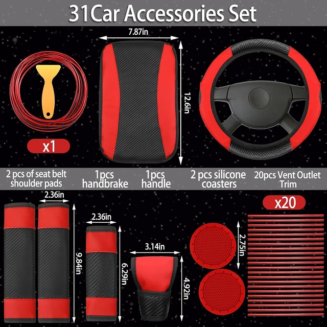 Alt view image 4 of 7 - 41 Pcs Red Black Car Accessories Set Automotive Seat Covers