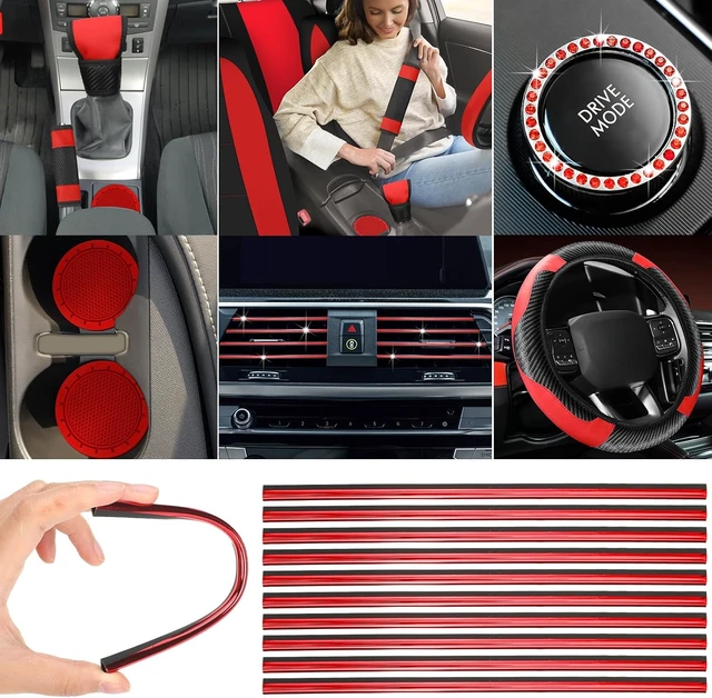 Alt view image 5 of 7 - 41 Pcs Red Black Car Accessories Set Automotive Seat Covers