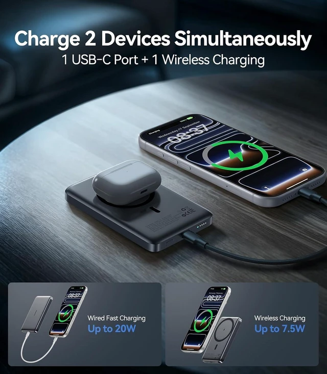 Alt view image 7 of 7 - 10,000mAh Portable Charger for iPhone, Ultra-Slim Magnetic Power Bank