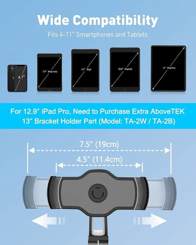 Alt view image 2 of 7 - iPad Suction Mount, Phone Tablet Stand Holder with Suction Cup Fits 4"-11" Tablet/Phone/iPad mini/Air, Sticky iPads Mount on Window Bathroom Mirror, for Car Truck Windshield Boat (Black)