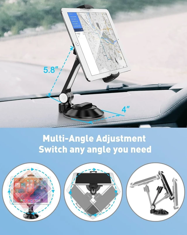 Alt view image 5 of 7 - iPad Suction Mount, Phone Tablet Stand Holder with Suction Cup Fits 4"-11" Tablet/Phone/iPad mini/Air, Sticky iPads Mount on Window Bathroom Mirror, for Car Truck Windshield Boat (Black)