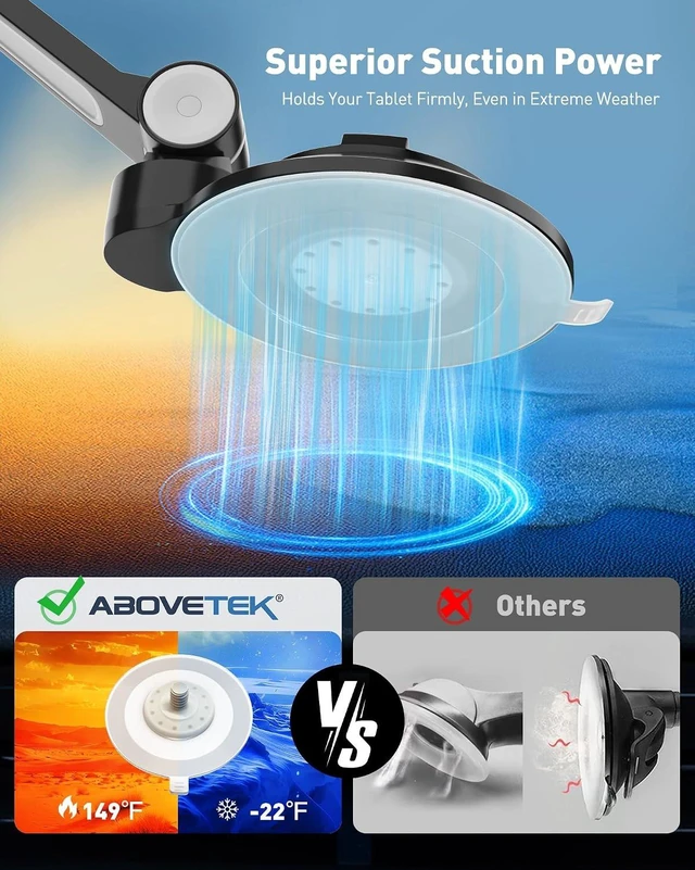 Alt view image 6 of 7 - iPad Suction Mount, Phone Tablet Stand Holder with Suction Cup Fits 4"-11" Tablet/Phone/iPad mini/Air, Sticky iPads Mount on Window Bathroom Mirror, for Car Truck Windshield Boat (Black)