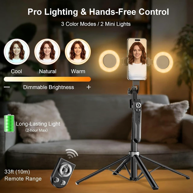 Alt view image 3 of 7 - 71 Auto Face Tracking Tripod for iPhone with 2 Lights 360° Rotating Stand