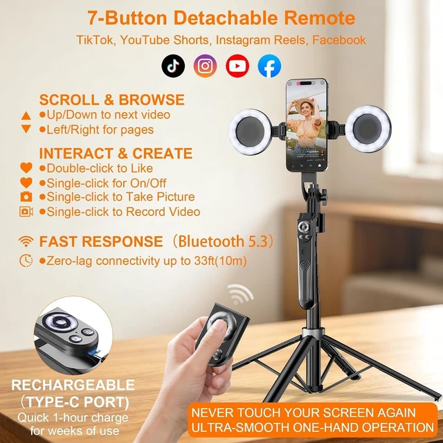 Alt view image 4 of 7 - 71 Auto Face Tracking Tripod for iPhone with 2 Lights 360° Rotating Stand