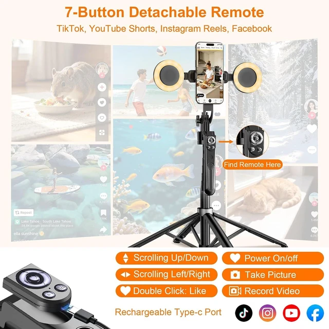 Alt view image 7 of 7 - 71 Auto Face Tracking Tripod for iPhone with 2 Lights 360° Rotating Stand