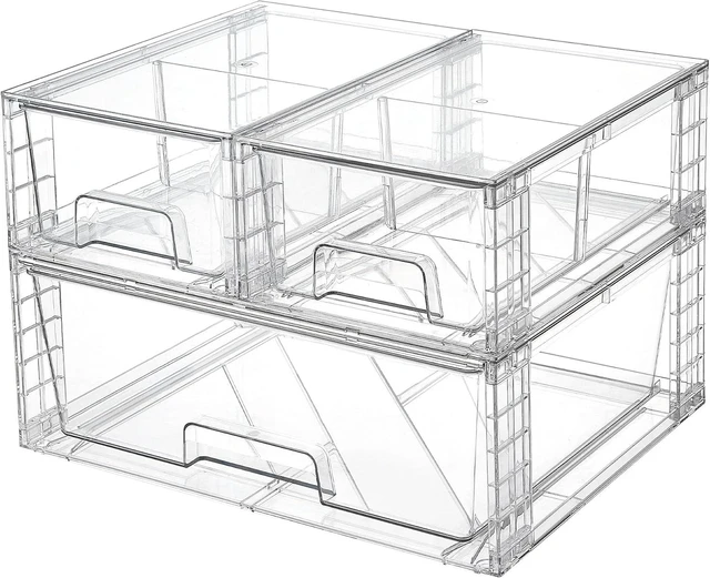 Main image of Clear Stackable Storage Drawers, 3 Pack Wide Organizer Set