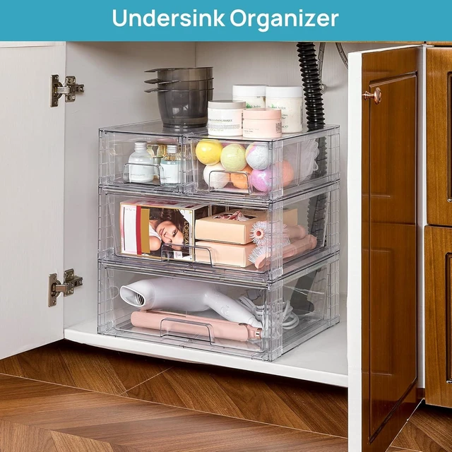Alt view image 2 of 7 - Clear Stackable Storage Drawers, 3 Pack Wide Organizer Set