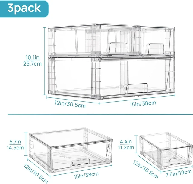 Alt view image 3 of 7 - Clear Stackable Storage Drawers, 3 Pack Wide Organizer Set