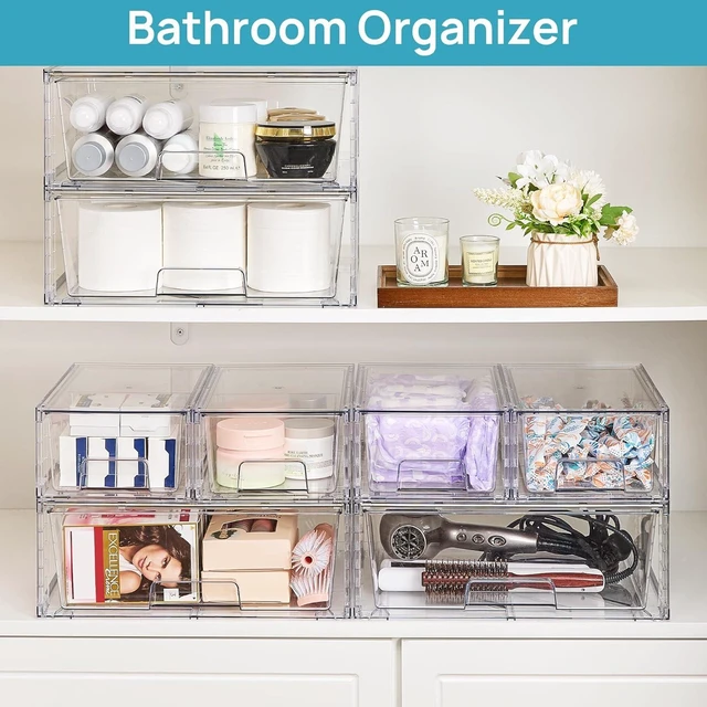 Alt view image 5 of 7 - Clear Stackable Storage Drawers, 3 Pack Wide Organizer Set