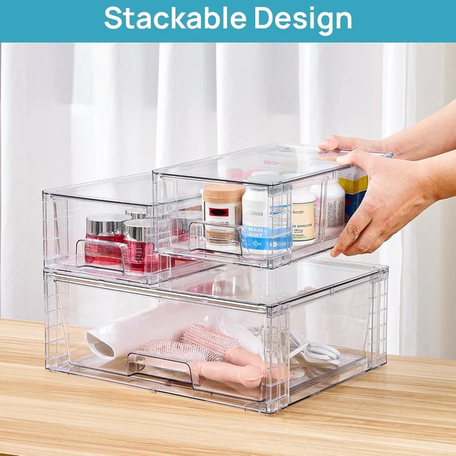 Alt view image 4 of 7 - Clear Stackable Storage Drawers, 3 Pack Wide Organizer Set