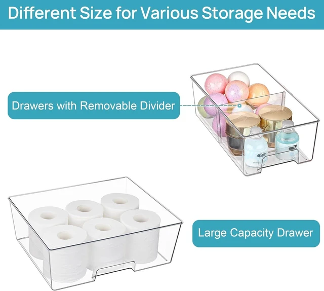 Alt view image 7 of 7 - Clear Stackable Storage Drawers, 3 Pack Wide Organizer Set