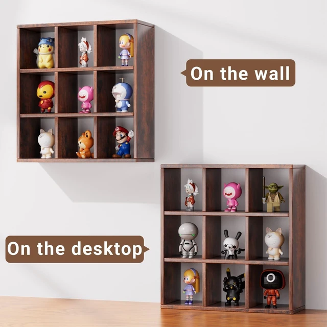 Alt view image 5 of 7 - 9 Grid Vintage Coffee Mug Display Rack, 16inch Wall Mounted Wooden Curio Shadow Box Shelf, Cup Floating Shelves Display and Organizer (Bronze)