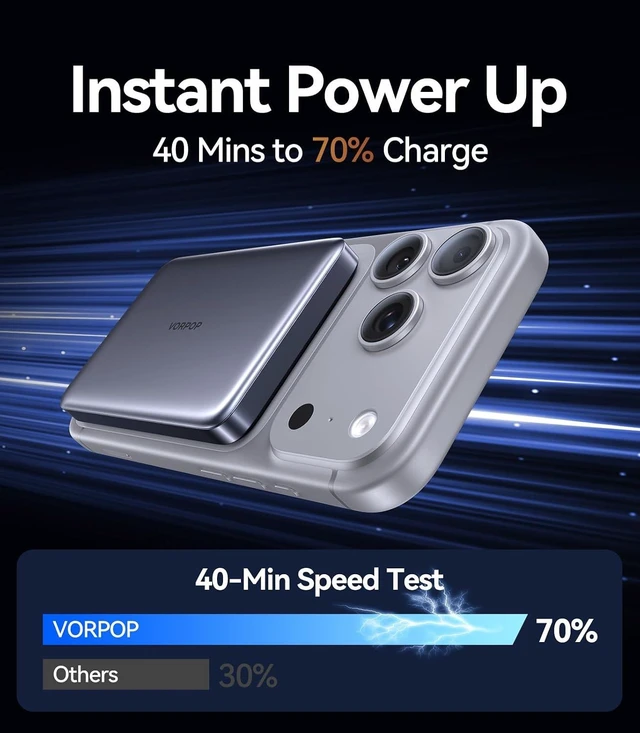 Alt view image 3 of 7 - 10,000mAh Portable Charger for iPhone, Ultra-Slim Magnetic Power Bank
