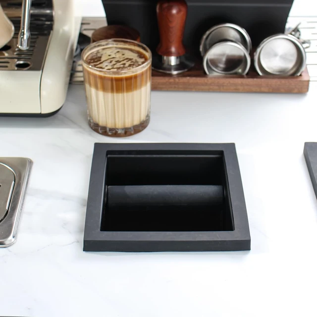 Alt view image 6 of 7 - Espresso Coffee Ground Knock Box Chute, Built-in Desktop Waste Bucket, Stainless Steel Bottomless Knocking Residue Box (Rectangle)