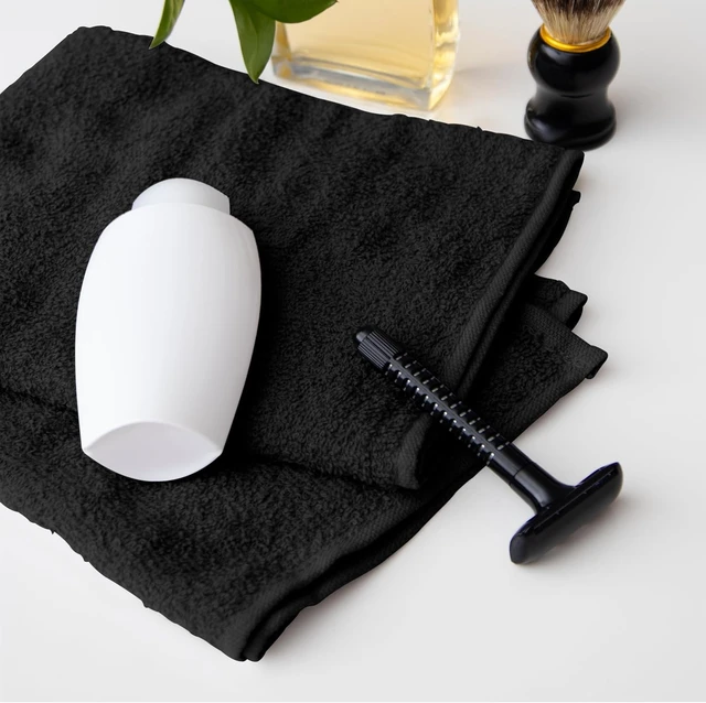 Alt view image 4 of 7 - Salon Towel - Black Hand Towels Bulk Pack of 24 - 100% Cotton Absorbent Spa, Facial & Gym Towel for Working Out - 16x27 Inches (Not Bleach Proof)