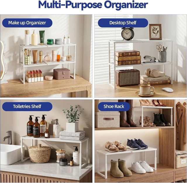 Alt view image 6 of 7 - 2 Packs Expandable Cabinet Shelf Organizer, Stackable Countertop Shelves