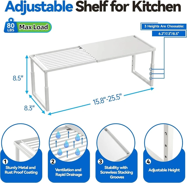 Alt view image 7 of 7 - 2 Packs Expandable Cabinet Shelf Organizer, Stackable Countertop Shelves