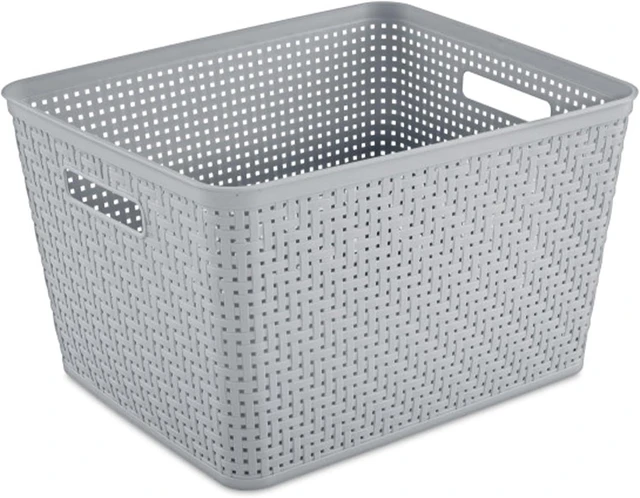 Main image of Tall Basket, Woven Plastic Storage Organizer Bin, Cement, 6-Pack