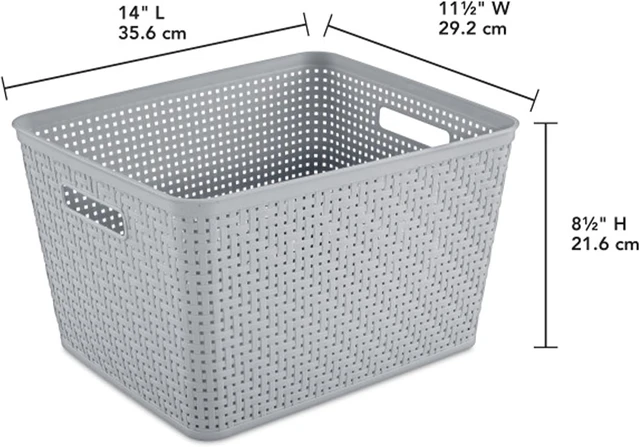 Alt view image 3 of 7 - Tall Basket, Woven Plastic Storage Organizer Bin, Cement, 6-Pack