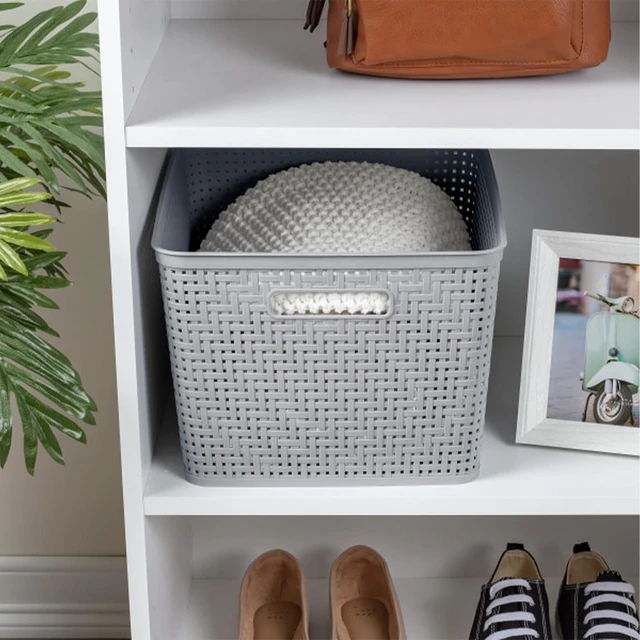 Alt view image 4 of 7 - Tall Basket, Woven Plastic Storage Organizer Bin, Cement, 6-Pack