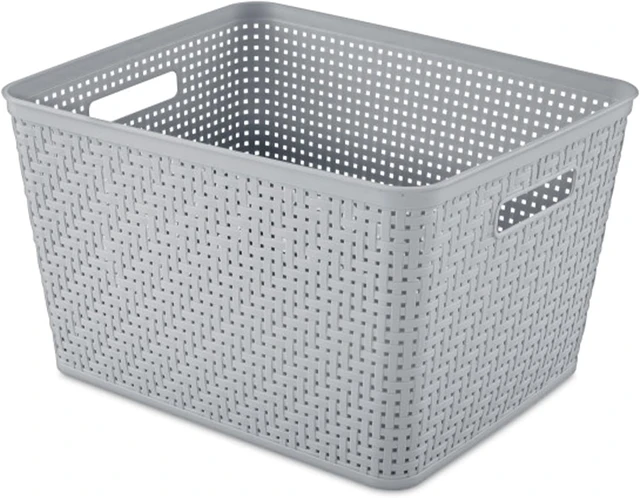 Alt view image 7 of 7 - Tall Basket, Woven Plastic Storage Organizer Bin, Cement, 6-Pack