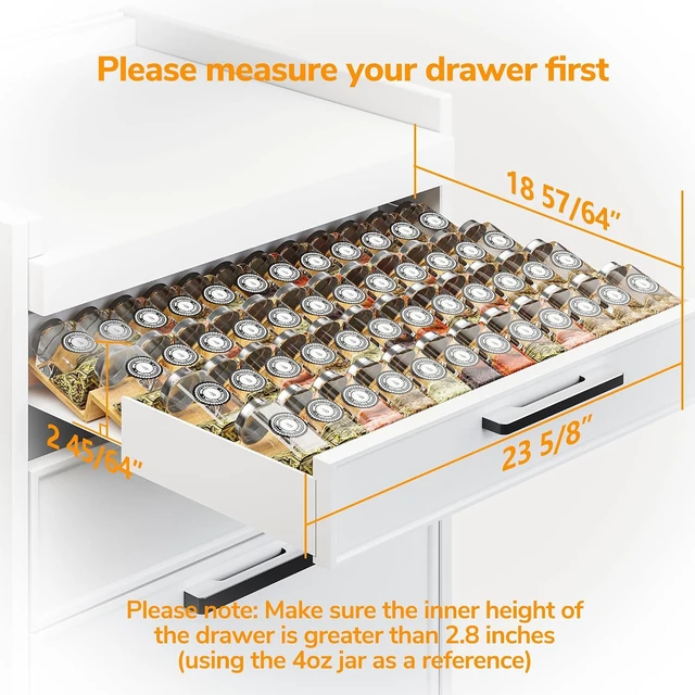 Alt view image 3 of 7 - Bamboo Spice Drawer Organizer with Non-slip Mat,4 Tier - 2 Set Jar Spice Rack Tray From 12''to 24'',Hold up 48 Jars Seasoning Organizer for Kitchen,Cabinet,Drawers,Countertop