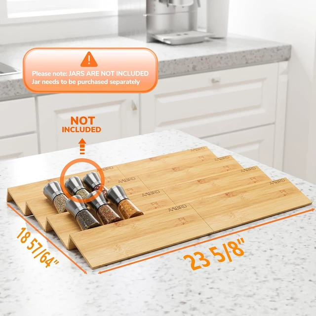 Alt view image 4 of 7 - Bamboo Spice Drawer Organizer with Non-slip Mat,4 Tier - 2 Set Jar Spice Rack Tray From 12''to 24'',Hold up 48 Jars Seasoning Organizer for Kitchen,Cabinet,Drawers,Countertop