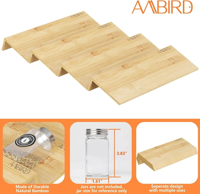Alt view image 5 of 7 - Bamboo Spice Drawer Organizer with Non-slip Mat,4 Tier - 2 Set Jar Spice Rack Tray From 12''to 24'',Hold up 48 Jars Seasoning Organizer for Kitchen,Cabinet,Drawers,Countertop