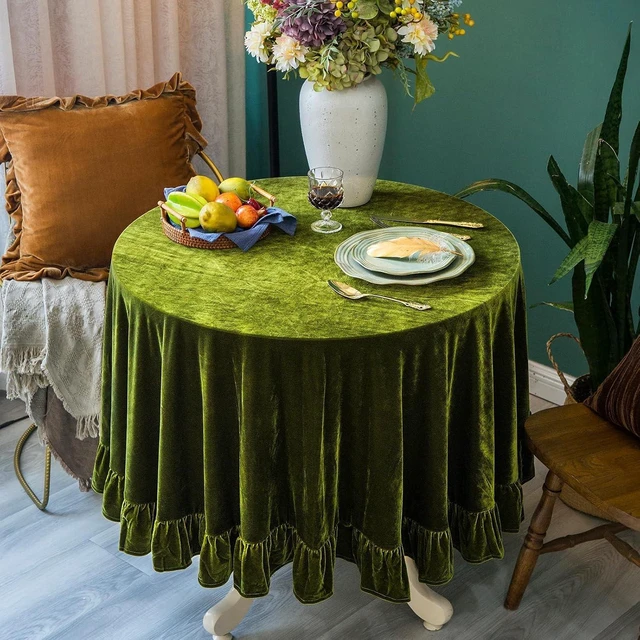 Main image of Velvet Tablecloth Luxurious Solid Round Table Cloth,Oblong Retro Farmhouse Ruffle Tablecloths Washable Table Cover for Party Wedding Baby Shower Kitchen Dinning Tabletop Decoration