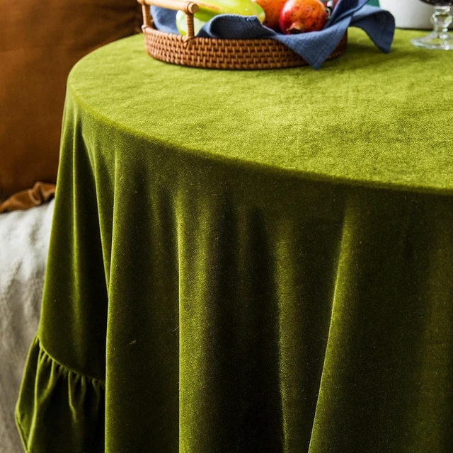 Alt view image 3 of 7 - Velvet Tablecloth Luxurious Solid Round Table Cloth,Oblong Retro Farmhouse Ruffle Tablecloths Washable Table Cover for Party Wedding Baby Shower Kitchen Dinning Tabletop Decoration
