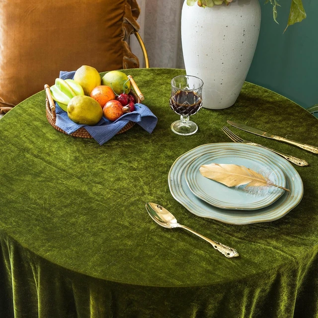 Alt view image 5 of 7 - Velvet Tablecloth Luxurious Solid Round Table Cloth,Oblong Retro Farmhouse Ruffle Tablecloths Washable Table Cover for Party Wedding Baby Shower Kitchen Dinning Tabletop Decoration