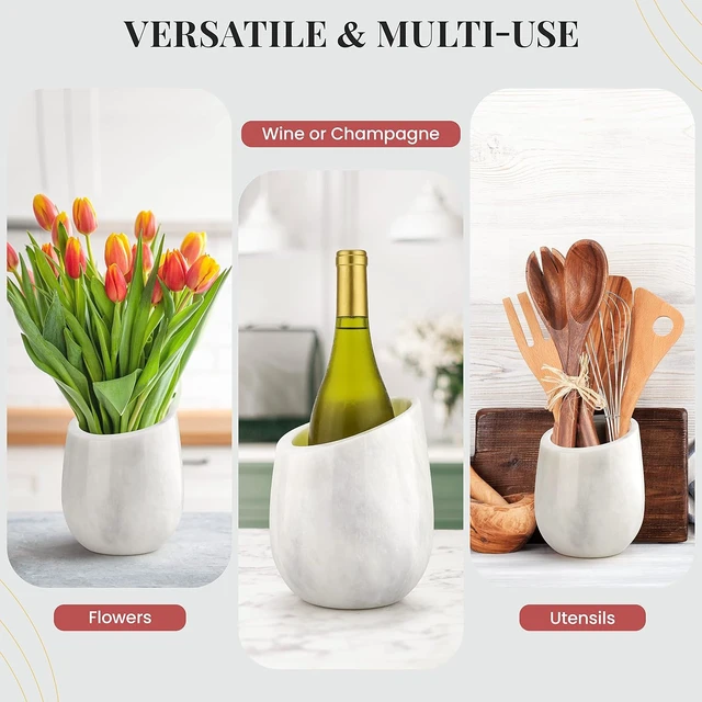 Alt view image 2 of 7 - Marble Wine Chiller Bucket - 750ml Wine Bottle Cooler and Champagne Chiller for Party, Kitchen, Bar Cart Decor to Chill & Keep Bottles Cold with Unique Wine Lovers Gift Box (White)