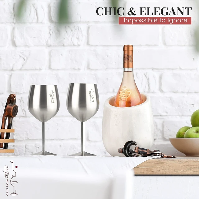 Alt view image 3 of 7 - Marble Wine Chiller Bucket - 750ml Wine Bottle Cooler and Champagne Chiller for Party, Kitchen, Bar Cart Decor to Chill & Keep Bottles Cold with Unique Wine Lovers Gift Box (White)