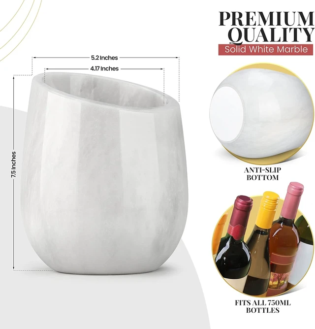 Alt view image 4 of 7 - Marble Wine Chiller Bucket - 750ml Wine Bottle Cooler and Champagne Chiller for Party, Kitchen, Bar Cart Decor to Chill & Keep Bottles Cold with Unique Wine Lovers Gift Box (White)