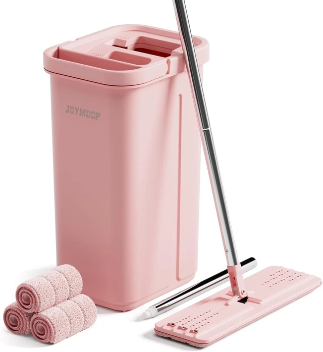 Main image of Pink Mop and Bucket with Wringer Set for Home, with 3 Reusable Microfiber Mop Pads, Hands-Free Self-Cleaning System, Suitable for Floor Cleaning and Wall Cleaner
