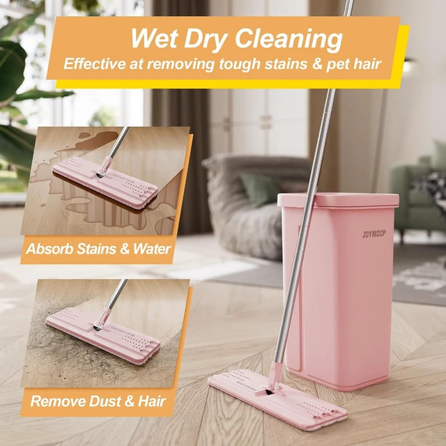 Alt view image 3 of 7 - Pink Mop and Bucket with Wringer Set for Home, with 3 Reusable Microfiber Mop Pads, Hands-Free Self-Cleaning System, Suitable for Floor Cleaning and Wall Cleaner