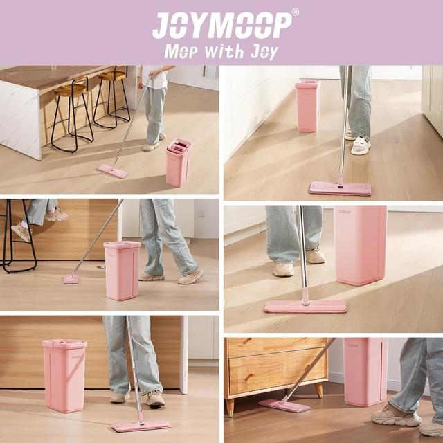 Alt view image 5 of 7 - Pink Mop and Bucket with Wringer Set for Home, with 3 Reusable Microfiber Mop Pads, Hands-Free Self-Cleaning System, Suitable for Floor Cleaning and Wall Cleaner
